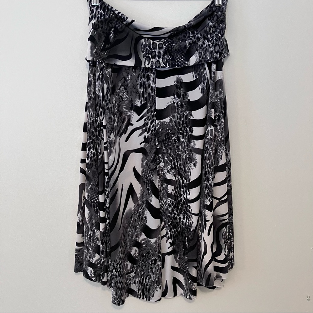 VTG Y2K Sharon Max Sz. L  Skirt Fold Waist Animal Print Patchwork Stretchy Midi